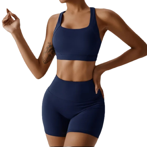 Navy Blue Seamless Short Set (2 piece)