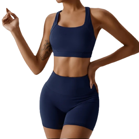 Navy Blue Seamless Short Set (2 piece)