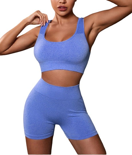 Light Blue Seamless Short Set (2 piece)