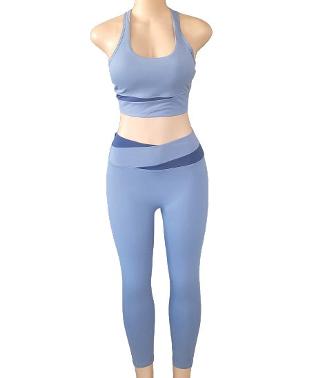 Light Blue Seamless Set w/Crossover Waist