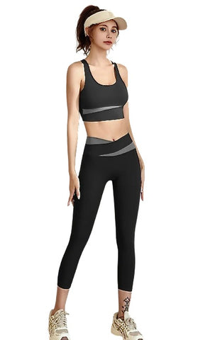 Black and Gray Seamless Set w/Crossover Waist