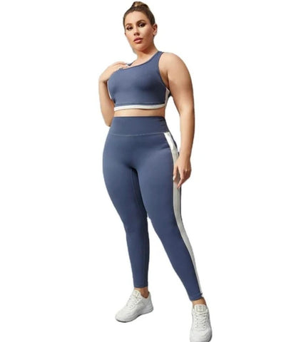 Blue Seamless Set w/Cream Stripe (Plus Size)