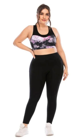 Black Seamless Set w/Pink Sky Bra (Plus Size)