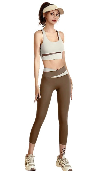 Brown and Cream Seamless Set w/Crossover Waist